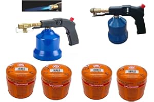 SMH LINE® Brûleur à gaz avec 4 cartouches à souder chalumeau à souder Allume-gaz Bunsen Brûleur à gaz avec flamme réglable Allumage piézo Soudure, SM-142