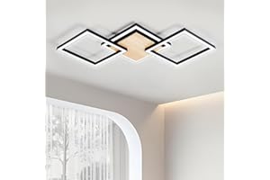 BRIGHTFLY Luminaires Intérieur, Design Moderne de Plafonnier LED, Luminaire Carré Pour Plafond, Design En Plastique Noir et Blanc et Finition Bois, Blanc Naturel, Chic, Pour Salon, Chambre, Couloir, Bureau