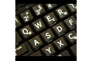 Qwerty Keys Deutsch Große Beschriftung (Großbuchstaben) Schwarz Tastaturaufkleber mit Weißer Buchstaben - passend für Jede Tastatur