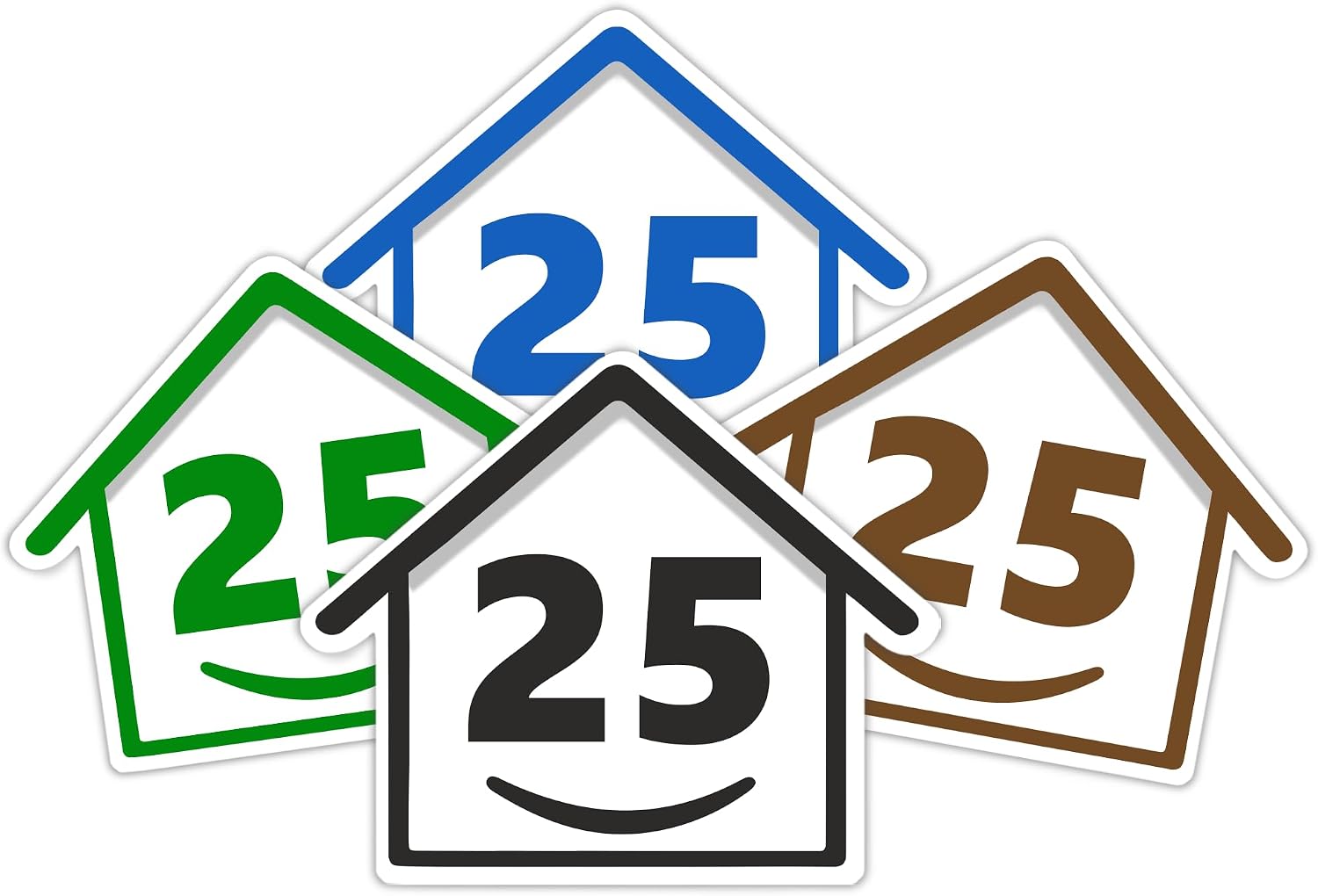 4 x Bin Numbers for Wheelie Bins, 1-99, 15cm ‘Happy House’ Colour Design Dustbin Stickers, Easy Application Stick On Number Stickers - Weatherproof Self Adhesive Vinyl – Blue, Black, Green, Brown (25)