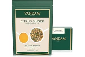 VAHDAM, Citrus Ginger Herbal Tea Tisane (100g) Kräuter Tee Loses Blatt | Ingwer, Zitronengras, Orangenschalen, Minze | Direkt Von Der Quelle In Indien | Aufbrühen Heißen/Eistee