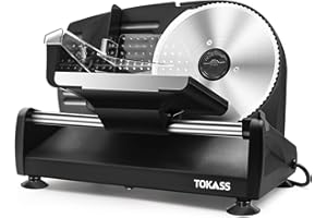 Elektrischer Allesschneider Edelstahl TOKASS- Verstellbare Küchenmaschine 0 bis 15mm mit ECO-Motor,Wurstschneidemaschine - Brotschneidemaschine, Schinkenschneider, Elektrisches Messer Fleisch & Käse