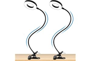 Jigerjs Lámpara con clip，Lámpara de Escritorio USB 48 LED, 3 Modos de Colory 10 Niveles，Flexos de Pinza con Clip Luz Lectura para Lectores Estudio, Cama, Libro,Estudiar (2 Pack)