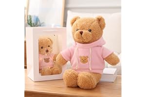 COLORS Teddy Bear Plush- cuddly soft toys - 30cm small brown bear - Cute Stuffed animal in T-shirt - Lovely Gift for Kids, Girls, boys, Girlfriend for Christmas, Valentine, birthday! (Brown-Pink)