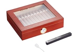 VEVOR Zigarren-Humidor, Humidor-Box mit Glasdeckel, Handgefertigte Zigarren-Schreibtischbox aus Spanischem Zedernholz, Zigarren-Aufbewahrungsbox mit Luftbefeuchter & Trennwand, 10–25 Zigarren