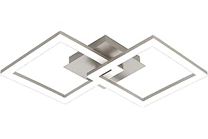 EGLO lampa sufitowa LED Palmaves 2, lampa do salonu, lampa kuchenna z metalu w kolorze niklu matowego, tworzywa sztucznego w kolorze białym, lampa do sypialni LED ciepła biel, dł. x szer. 37 cm