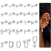 CASSIECA 8 Paires Boucles D'Oreilles Acier Inoxydable Pour Femme Homme Zircone Cubique Oreille Cartilage Hélix Piercings De Tragus 2mm/3mm/4mm/5mm/6mm/7mm/8mm/9mm
