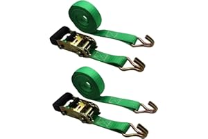 Ratchoox Ratchet Straps Heavy Duty - Set of 2 (3m x 25mm) 1.5T Break Strength Tie Down straps | Small Ratchet Straps Set with J hook & Rubber Handle | Weather Resistant Green Polyester Webbing Strap