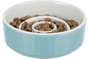 TRIXIE Slow Feeding miska dla psów, ceramiczna, 0,9 l/Ø 17 cm, szara/niebieska - 24521