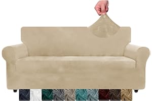 ‎XINEAGE XINEAGE Samt Sofaüberzug 3 Sitzer, Stretch Sofa überzug für Wohnzimmer, Dicke Weiche Sofaüberwurf, Rutschfester Sofa Cover für Hunde, Haustiere (3 Sitzer, Kamel)