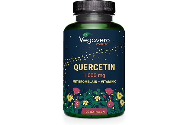 Quercetine Complex 1000 mg | Avec Bromeline + Vitamine C | Allergie + Immunité | Sans Additifs & Vegan | Haute Biodisponibilité | 120 Gélules | Vegavero®