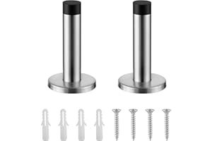 H&S Stop Porte Robuste pour Plinthes - Lot de 2 Bloc Porte - Butee de Porte Murale en Acier Inoxydable avec Pointe en Caoutchouc - Butoir Arret Mural - Bloque Porte Interieur