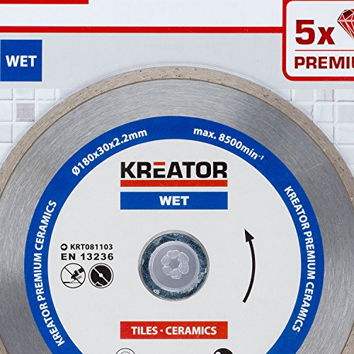 KRT081103 Premium Diamant Trennscheibe Ø180mm Nasschnitt für Fliesen Keramik Porzellan Bohrung 30mm + 2 Reduzierringe - 3