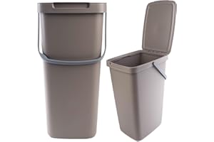 KADAX Poubelle 20 l avec Couvercle et poignée, Poubelle en Plastique, pour Le tri sélectif, rectangulaire, avec Couvercle à charnière (Marron)