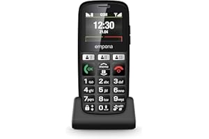 Emporia Happy Starszy telefon komórkowy, wysokiej jakości, wytrzymały telefon, kolorowy wyświetlacz, Bluetooth, 3 szybkie przyciski, duże podświetlane przyciski, stacja ładowania, czarny (Włochy)