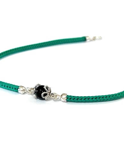 Bracciale Sardo su coccu con Sfera Nera Portafortuna Unisex Argento Regolabile