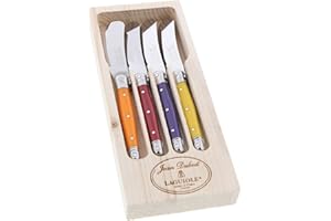Laguiole Jean Dubost 97455 - Estuche con 4 Cuchillos para Untar (Mango de plástico ABS), Multicolor
