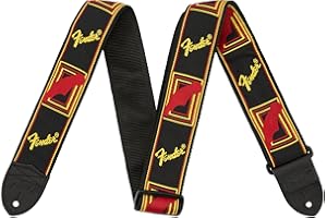 Fender Tracolla per Chitarra Monogrammata, Larghezza 2 Pollici Regolabile, Design Logo Intessuto, Retro in Nylon Confortevole, Nero Giallo Rosso, Lunghezza 36-58 Pollici