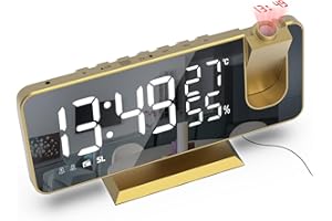 VORRINC Sveglia Digitale da Comodino, Radiosveglia da Proiettore , FM Orologio con Doppi Allarmi, 3 Livelli Luminosità, USB Porta di Ricarica, 12/24 Ora, Snooze, 15 Livelli di Volume (Senza Adattatore)