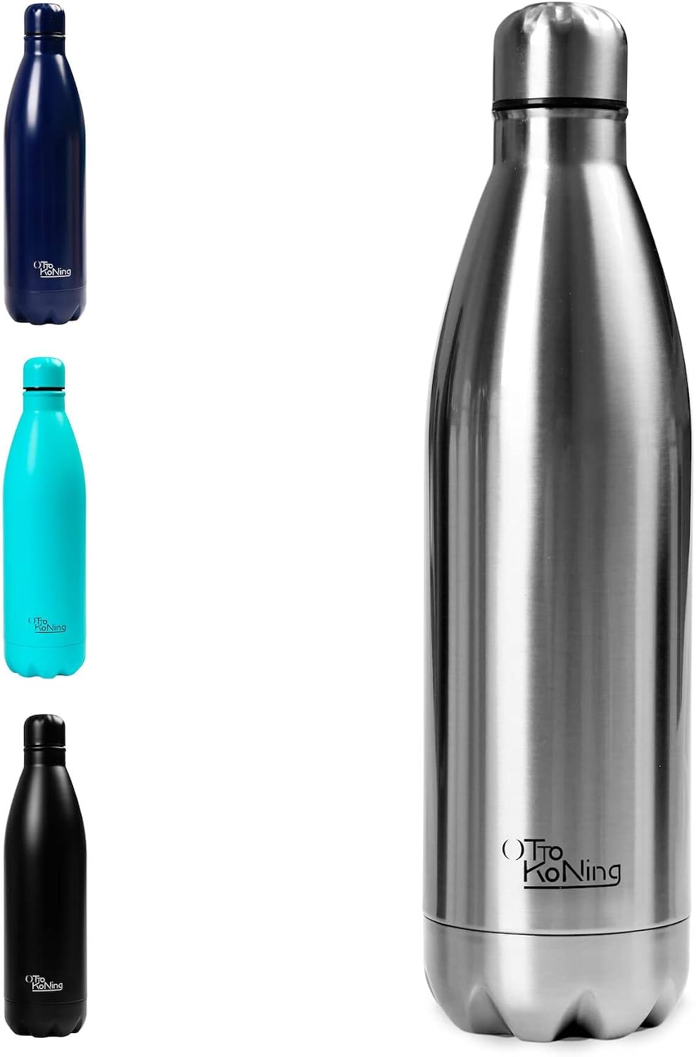 Water Bottle Otto Koning 1L - 1 Litre Stainless Steel Vacuum Insulated Flask - Keeps Cold 24h / Hot 12h - Large Leak Proof & BPA Free Metal Drinks Bottle for Gym, Hiking & Sports