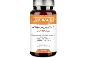 Ashwagandha KSM-66 - Rhodiola Rosea Vit B6 B12 - Ginseng Indiano - Withania Somnifera - BIO-disponible - 60 Capsule Vegane Nutralie