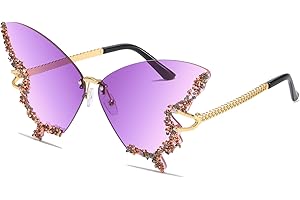 YAMEIZE Schmetterling Sonnenbrille Randlose Vintage Brillen-Lustige Diamond Strass Disco Brille für Herren Damen Getönte Rave Brille Festival Sonnenbrille