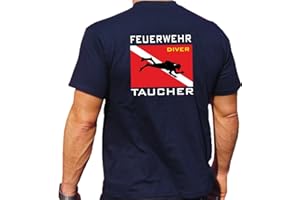 ‎FEUER1 T-Shirt Navy, Feuerwehr Taucher mit Diver Flagge