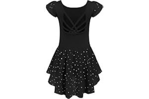 Arshiner Vestito da Balletto per Bambini 2-10 Anni Vestito da Balletto per Ragazze Senza Schienale Maniche Corte Abbigliamento da Balletto Body da Ballo in Cotone con tutù
