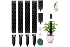 KBIBCK 4 Piezas Postes de Musgo de Plástico, Varillas Tutor con Riego para Plantas, Introducción de Tierra para Trepadoras Monstera (Negro)