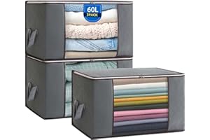 Boic 3-pak toreb do przechowywania ubrań, 60 l, składane torby do przechowywania z zamkami błyskawicznymi, pudełka do przechowywania ubrań z pokrywkami, duże torby do przechowywania, organizer na