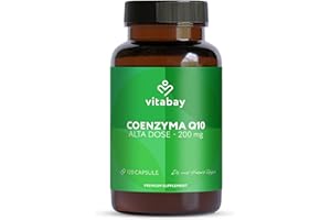 Vitabay Coenzima Q10 200 mg – 120 Capsule Vegane ad Alto Dosaggio a Rilascio Prolungato – Integratore con Ubichinone Fermentato (10%) di Qualità – Testato in Laboratorio in Germania