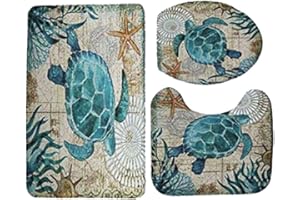 Demarkt Badematten Set 3tlg Schildkröte-Muster 3er Badgarnitur Badezimmer Matte Set Dusch Bade Matte Vorleger Teppich