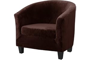 Mingfuxin 2 Pieces Tub Chair Covers，Upgraded 2 IN 1 Design Stretch Velvet Armchair Sofa Slipcover with Cushion Cover, Non Slip Club Bucket Chairs Sofa Couch Covers Slipcovers(Upgraded-Coffee, Velvet)