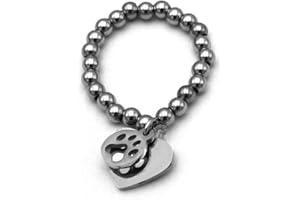 ZOE 61 Anello a molla regolabile con cuore e zampa cane| Amore per gli animali| Anello acciaio con ciondolo zampa cane| Per amarlo come lui ti ama|