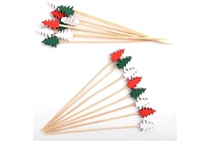 AWCIGG® 100 Palillos para Aperitivos con Árbol de Navidad, Palillos de Dientes de Bambú con Decoración Navidad, Palitos de Cóctel Hechos a Mano, Bar Invierno de Navidad Fiesta Cóctel Decoración
