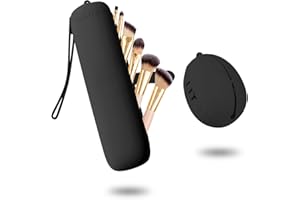 Maliton Makeup Brush Holder Travel, with Makeup Sponge Holder, Silicone Makeup Brush Holder with Upgrade Anti-Fall Out Magnetic Strap, Hanging Portable Makeup Brush Organiser, Travel Essentials-Black