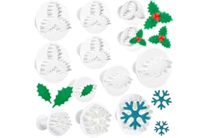 MEZHEN Natalizia Tagliabiscotti Bacche di Agrifoglio Formine per Biscotti Fiocco di Neve Stampi Biscotti 3D Formine Biscotti Foglia per Decorazioni in Fondente di Dolci di Pasticceria