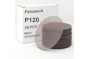 FANZWORK 30 Stück 150 mm Netz-Schleifgitter Klett für Exzenterschleifer, Korn P120 – Schleifgitter Set für Holz, Metall, Kunststoff & Lack