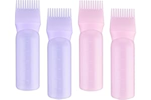 Lusofie Hair Oil Applicator Bottle with Comb, 4 Pack Leak-Proof Scalp Massage Tool for Hair Growth, Dye, Extensions & Braids, Precise Root Application Bottle, 6oz (Purple & Pink)