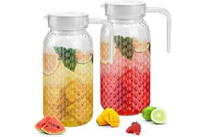 ADERTOS 2 Pack Acrylic Pitcher with Lid and Handle, 1 Litre Clear Water Pitcher Unbreakable Beverage Pitcher Transparent Juice Container Fridge Door Jug for Milk Juice Iced Tea Lemonade (BPA-Free)