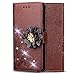 Produktbild Shinyzone Flip Brieftasche Hülle für LG G7/LG G7 ThinQ,Geprägt PU Leder Ständer Handyhülle mit Kartenfächer,Handgefertigt Funkeln Diamant mit 3D Blumen Magnetverschluss Schutzhülle,Braun