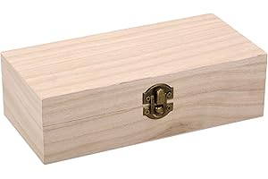 Bhoulandi Wooden Box with Lid, Natural Wood Treasure Chest 20 x 10 x 6 cm with Hinges and Lock, Small Wooden Stash as a Storage Box, Retro Jewelry Box for Painting Decoration