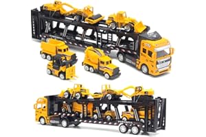 YANGUN Camiones de Juguete para Niños, 7 en 1 Camiones de Construcción, Vehículos de Construcción, Excavadora Tractor, Juguete Regalos Educativos para Niños y Niñas de 3 4 5 6 años