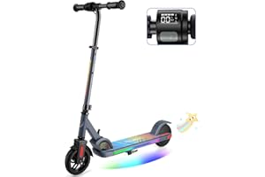 ‎CAROMA Caroma E Scooter Kinder von 6-14 Jahren, 180W Motor, 16 km/h, E Roller Kinder, Einstellbare Geschwindigkeit & Höhe, Bunte Lichter, LED Display, Faltbarer Elektroroller für Kinder