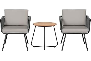Outsunny Conjunto de Muebles de Jardín de Ratán Sintético 3 Piezas Conjunto de Mesa y 2 Sillas de Ratán con Cojines Acolchados Extraíbles para Balcón Terraza Patio Gris