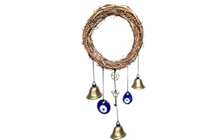 PEILI Hexenglocken für Türknaufschutz, Hexe Wicca Dekor, klare negative Energien mit blauen bösen Blicken für Zuhause, Garten, Hof, Dekoration (rund)