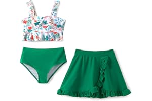 PATPAT Costume Bambina 3 Pezzi Bikini - Top Ragazza, Slip Mare Bambina, Gonna, Vestiti Bambina, Abbigliamento Bambina, Costumi da Bagno Bambina per Mare e Piscina Bambini 5-12 Anni 110-152cm