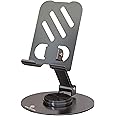 Dailymates TS01 Mobile Stand, 360° Rotatable & Foldable Tabletop Phone Stand for Table, Multiple Height & Angle Adjustments, Stable Metalic Round Base with Silicon Pad, Compatible with All Smartphones