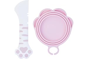 Meow&Woof Süßer Katzenfutter-Deckel mit Löffel, Weiß und Rosa, 15 cm x 1 cm, Modern, Wiederverwendbar, Luftdicht, Mit Löffel, Silikon, Dosenabdeckungen