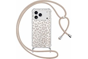 ZhuoFan Handyband Handyhülle für iPhone 17 Pro Hülle 6,3" mit Band, Transparent Aesthetic Leopard Braun Herbst Fall Cover mit Kette Kordel zum umhängen Necklace Case Silikon PC Schutzhülle, 01